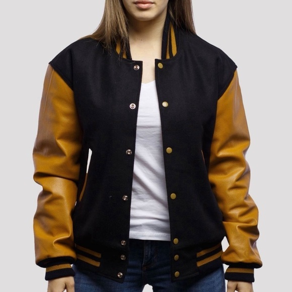 SLEDWISE • Varsity Letterman Coat Bomber Genuine Leather Unisex Baseball Jacket - Picture 10 of 15